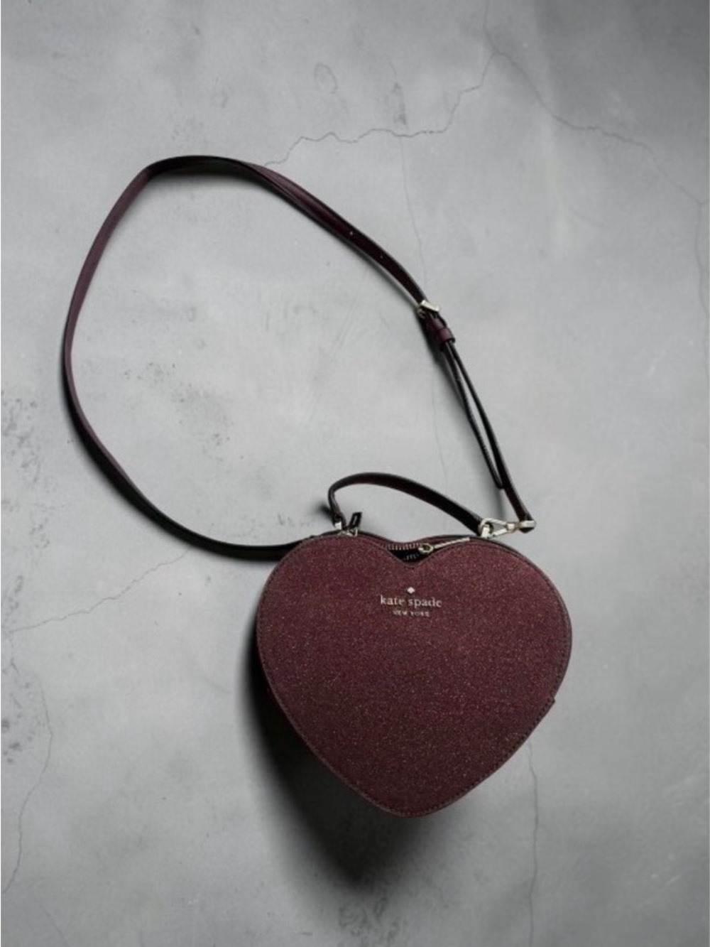 KATE SPADE Burgundy Glitter Love Shack Heart Crossbody Bag